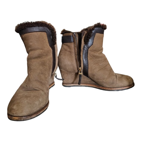 Fendi Shearling-lined Suede Wedge Boots-Size 5 - Picture 3 of 7